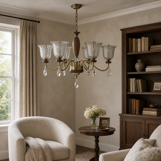 Cognelle Cognac Glass and Ash Wood Chandelier
