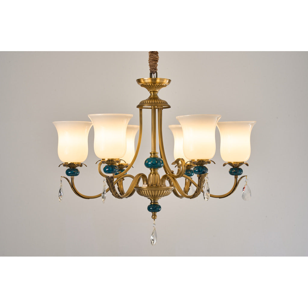 Marcelline Antique Brass and Teal Glass Chandelier