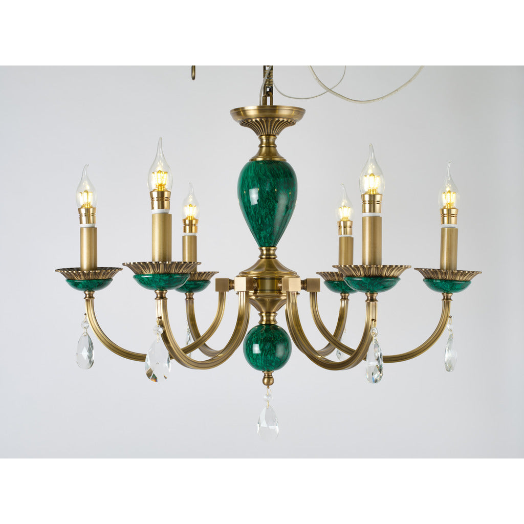 Valeria Antique Brass and Green Stone Chandelier