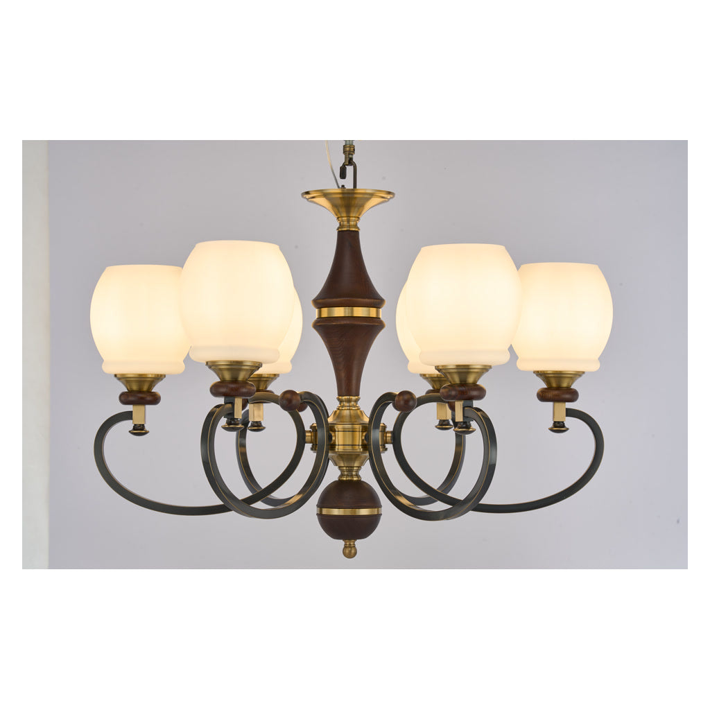 Briarwood Ash Wood and Milk Glass Chandelier