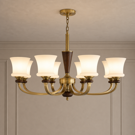 
Caldrienne Opal Glass and Ash Wood Chandelier