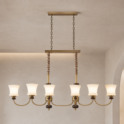 Caldrienne Opal Glass and Ash Wood Linear Chandelier