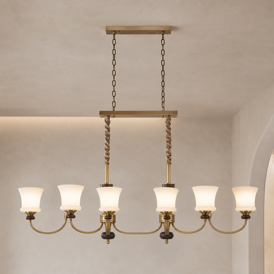 
Caldrienne Opal Glass and Ash Wood Linear Chandelier