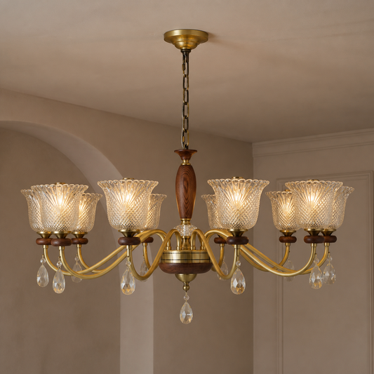
Cognelle Cognac Glass and Ash Wood Chandelier