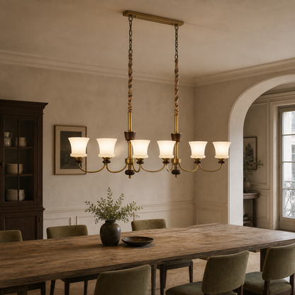 Caldrienne Opal Glass and Ash Wood Linear Chandelier