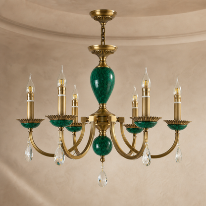 Valeria Antique Brass and Green Stone Chandelier