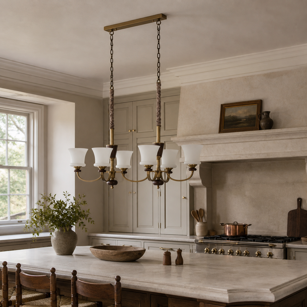 
Caldrienne Opal Glass and Ash Wood Linear Chandelier