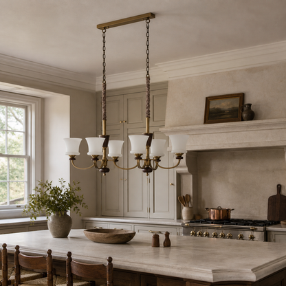 Caldrienne Opal Glass and Ash Wood Linear Chandelier