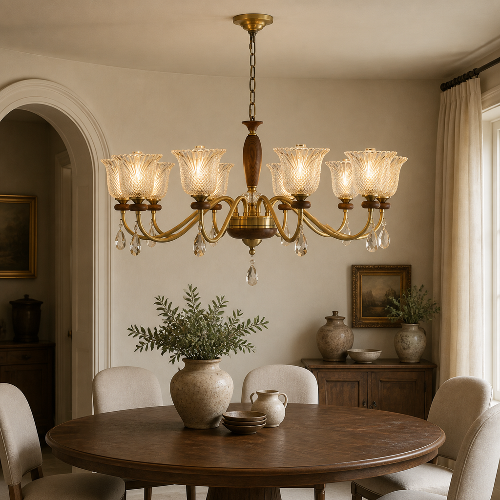 
Cognelle Cognac Glass and Ash Wood Chandelier