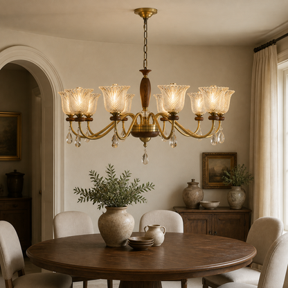 Cognelle Cognac Glass and Ash Wood Chandelier