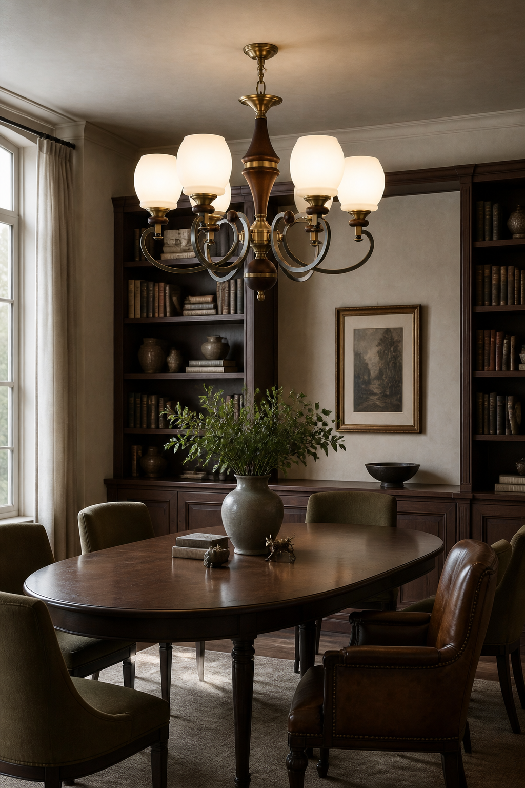 
Briarwood Ash Wood and Milk Glass Chandelier