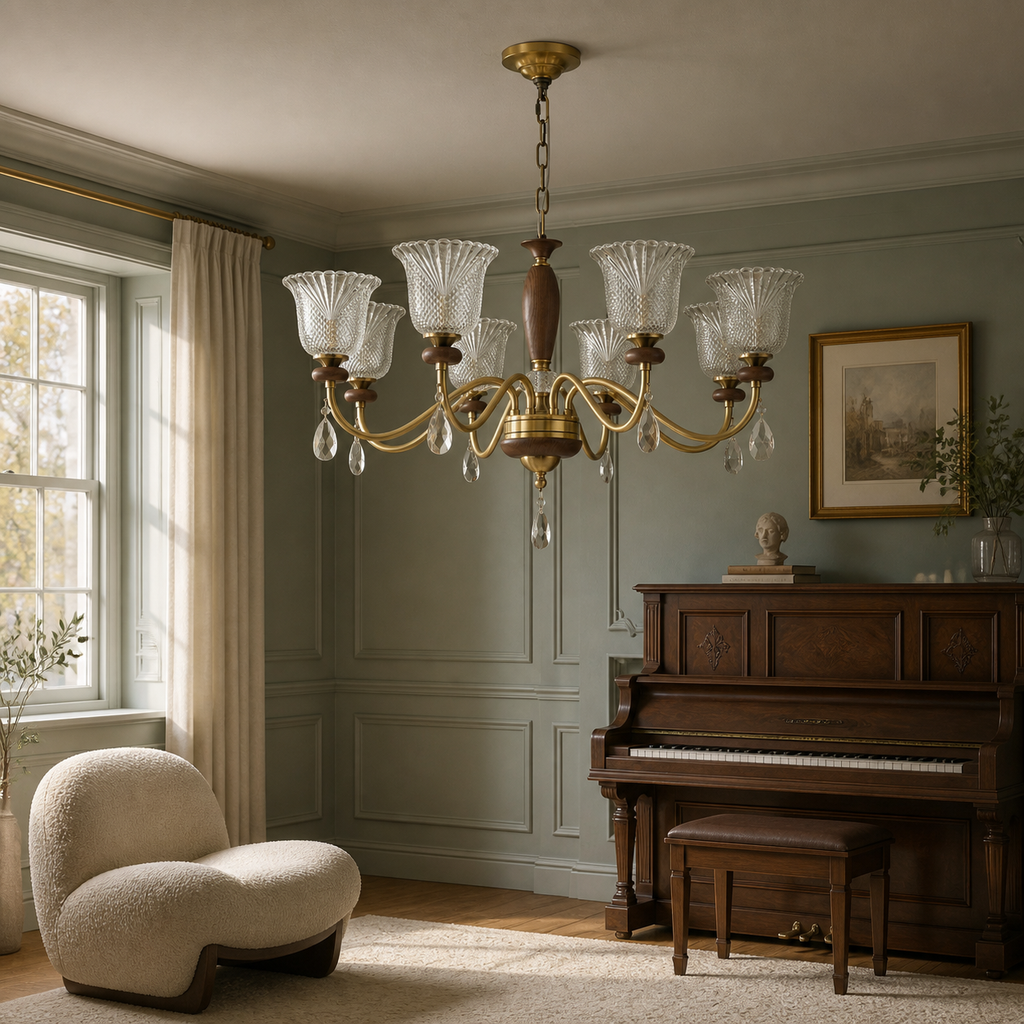 
Cognelle Cognac Glass and Ash Wood Chandelier