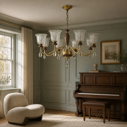 Cognelle Cognac Glass and Ash Wood Chandelier