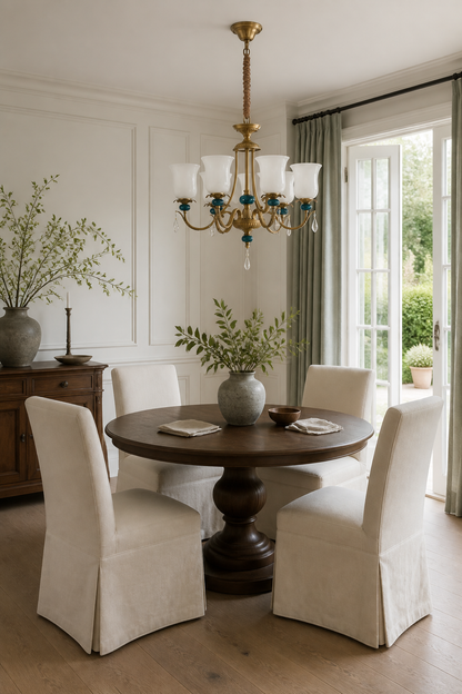 Marcelline Antique Brass and Teal Glass Chandelier