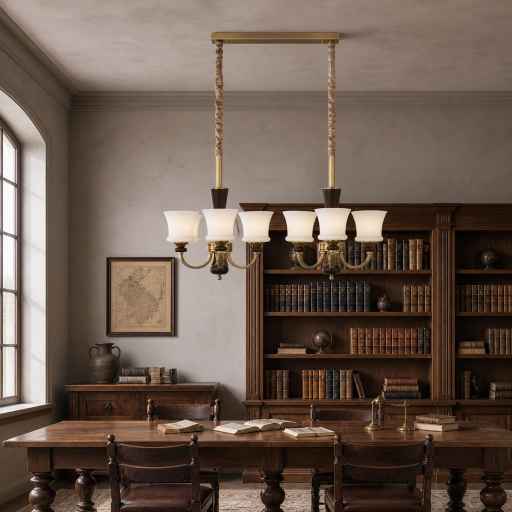 
Caldrienne Opal Glass and Ash Wood Linear Chandelier