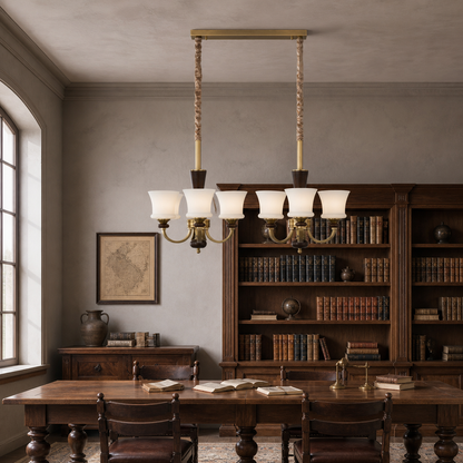 Caldrienne Opal Glass and Ash Wood Linear Chandelier