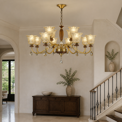Cognelle Cognac Glass and Ash Wood Chandelier