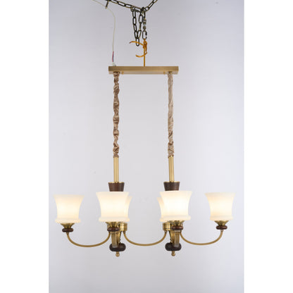 Caldrienne six-light linear chandelier front lit real product view