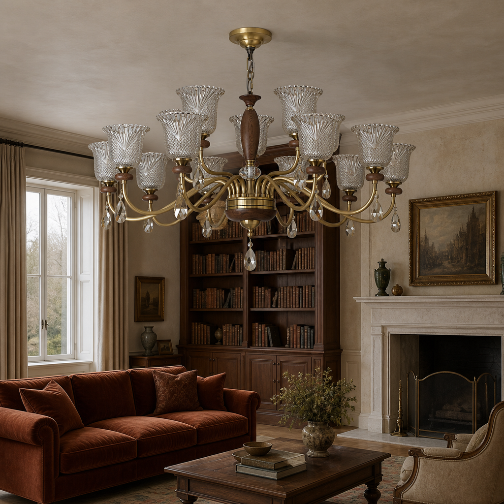 
Cognelle Cognac Glass and Ash Wood Chandelier