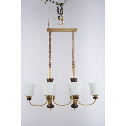 Caldrienne Opal Glass and Ash Wood Linear Chandelier