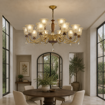Cognelle Cognac Glass and Ash Wood Chandelier