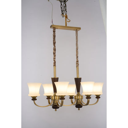 Caldrienne Opal Glass and Ash Wood Linear Chandelier