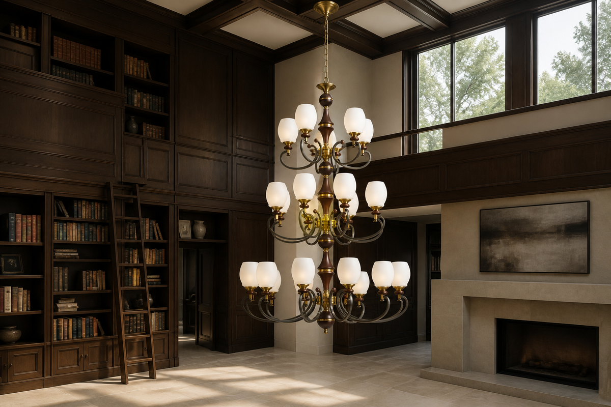 
Briarwood Ash Wood and Milk Glass Chandelier