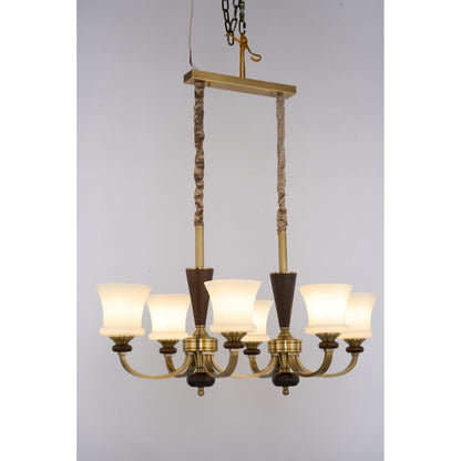Caldrienne Opal Glass and Ash Wood Linear Chandelier