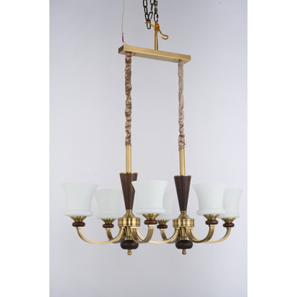 Caldrienne Opal Glass and Ash Wood Linear Chandelier