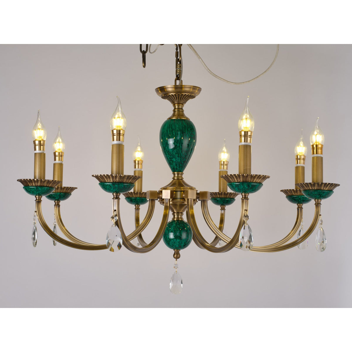 
Valeria Antique Brass and Green Stone Chandelier