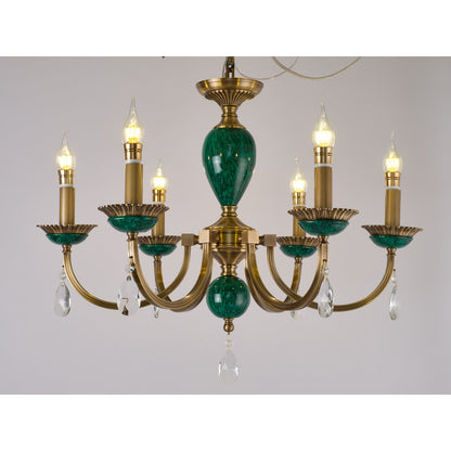 Valeria Antique Brass and Green Stone Chandelier