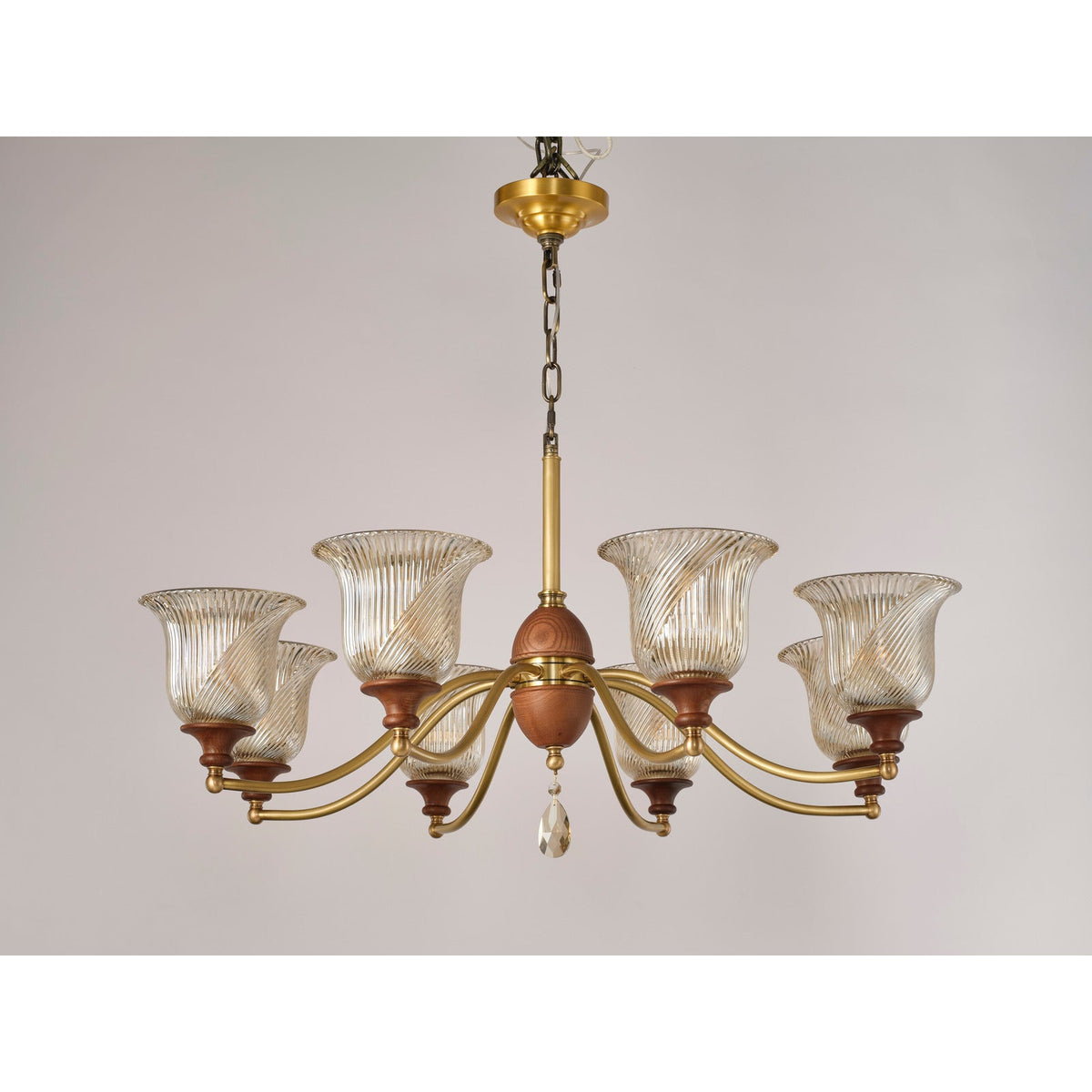 
Elowen Antique Brass, Wood and Ribbed Glass Chandelier