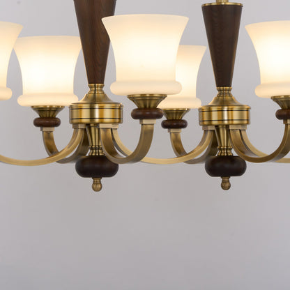 Caldrienne Opal Glass and Ash Wood Linear Chandelier
