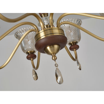Cognelle Cognac Glass and Ash Wood Chandelier