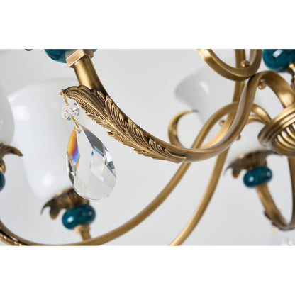 Marcelline Antique Brass and Teal Glass Chandelier