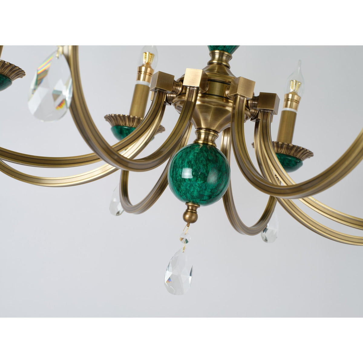 
Valeria Antique Brass and Green Stone Chandelier