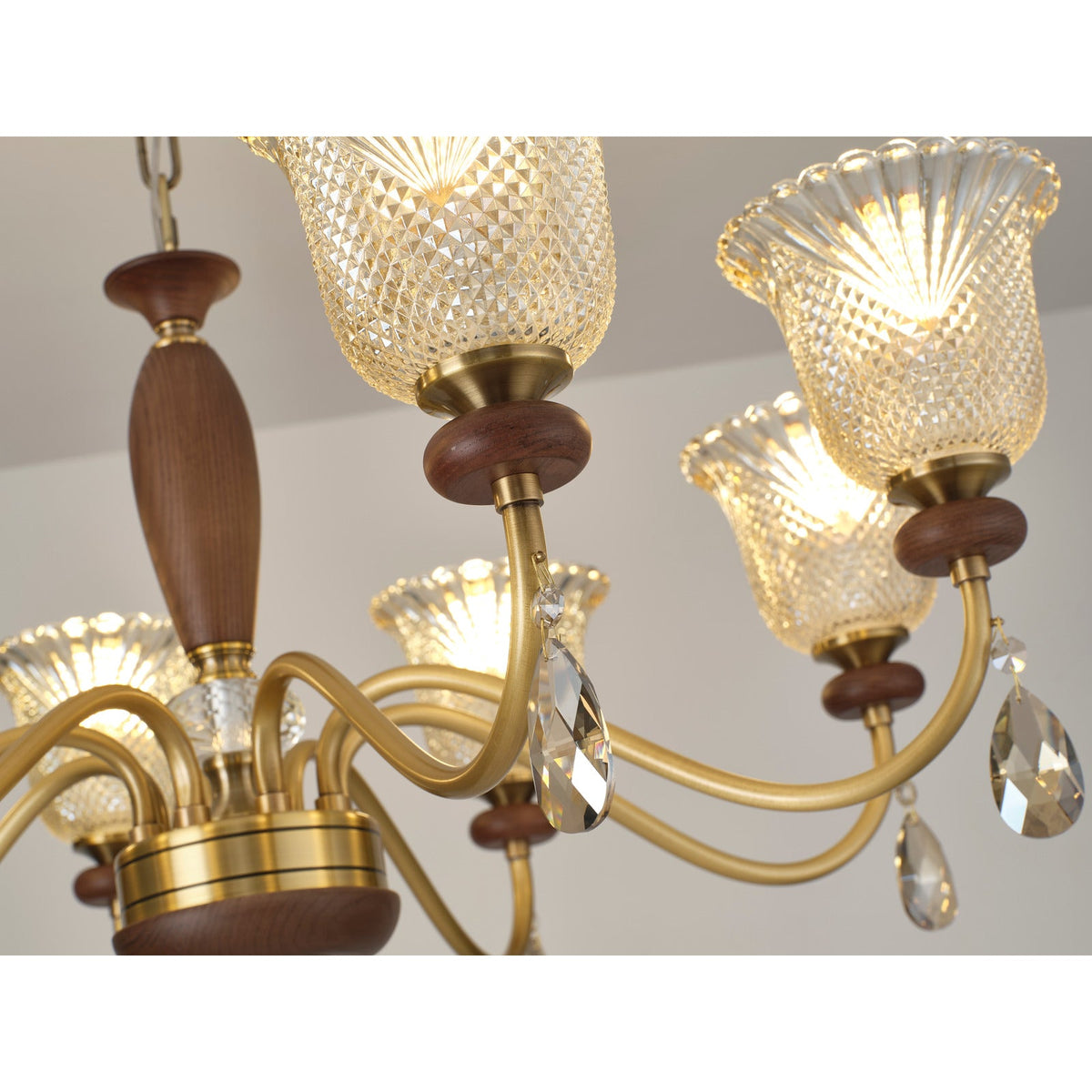 
Cognelle Cognac Glass and Ash Wood Chandelier