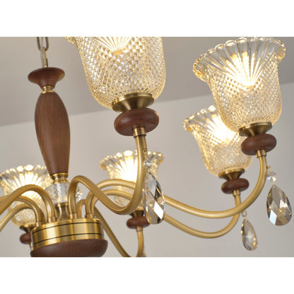 Cognelle Cognac Glass and Ash Wood Chandelier