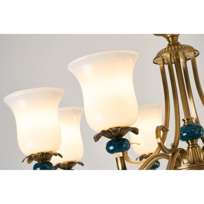 Marcelline Antique Brass and Teal Glass Chandelier