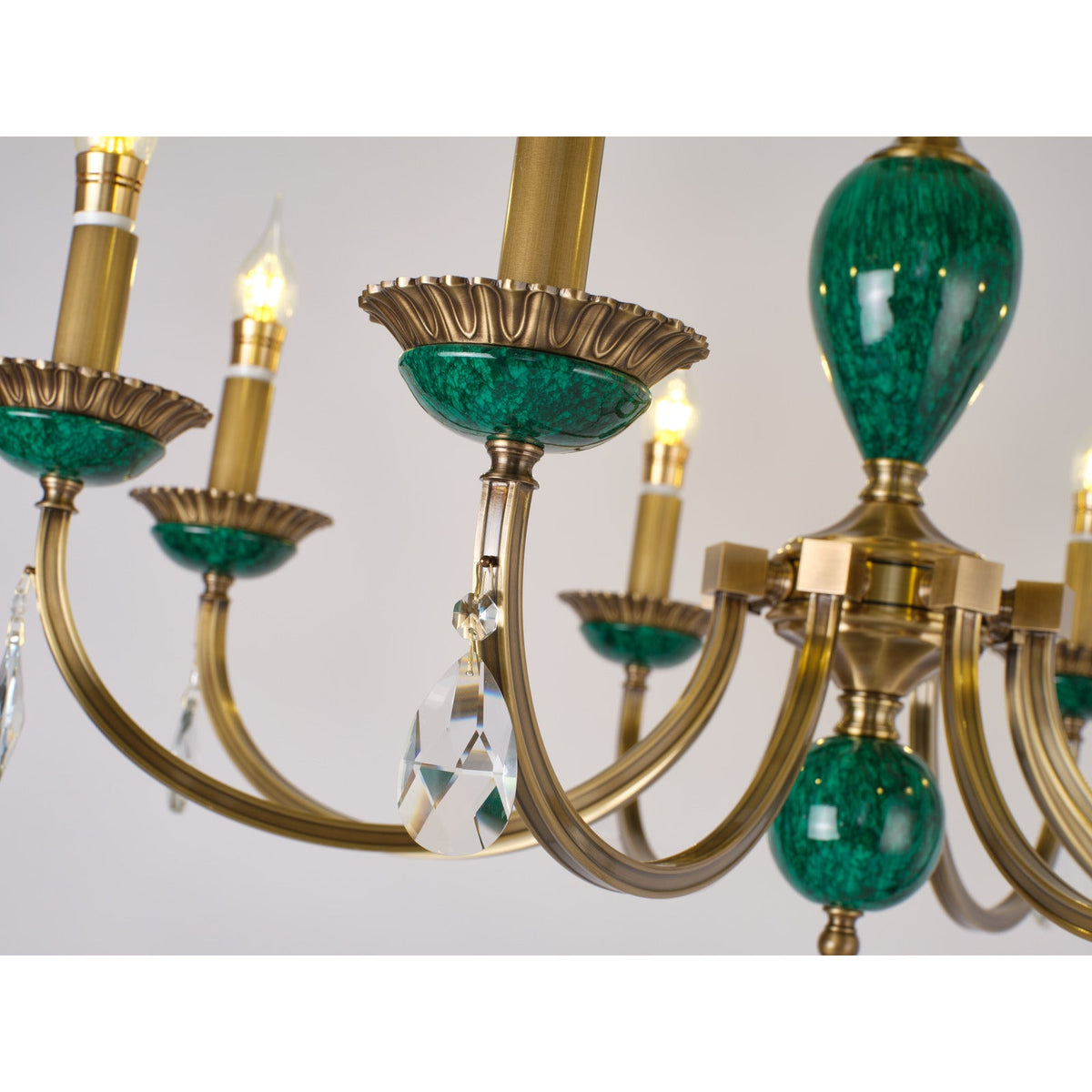 
Valeria Antique Brass and Green Stone Chandelier