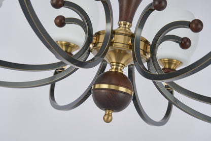Briarwood Ash Wood and Milk Glass Chandelier