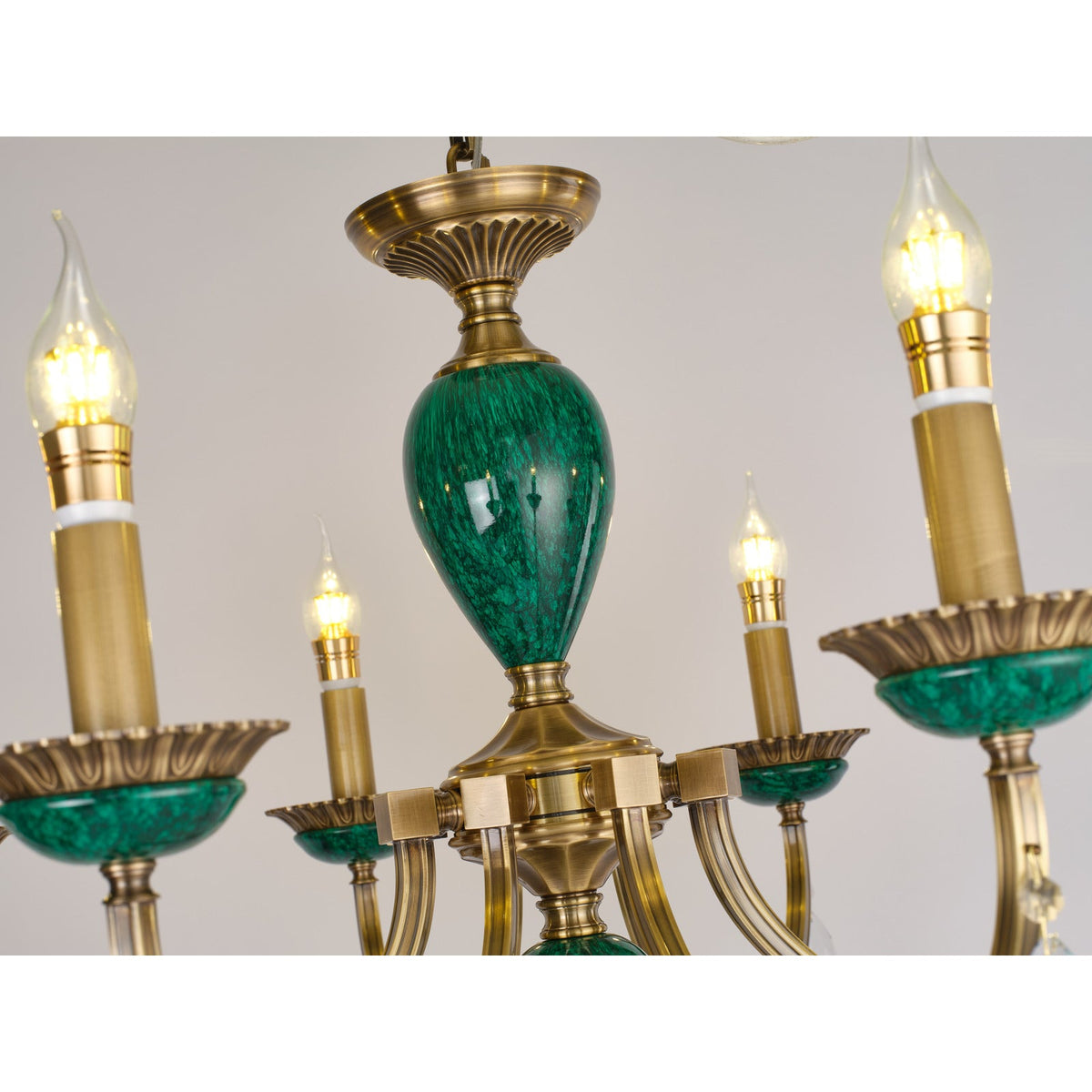 
Valeria Antique Brass and Green Stone Chandelier