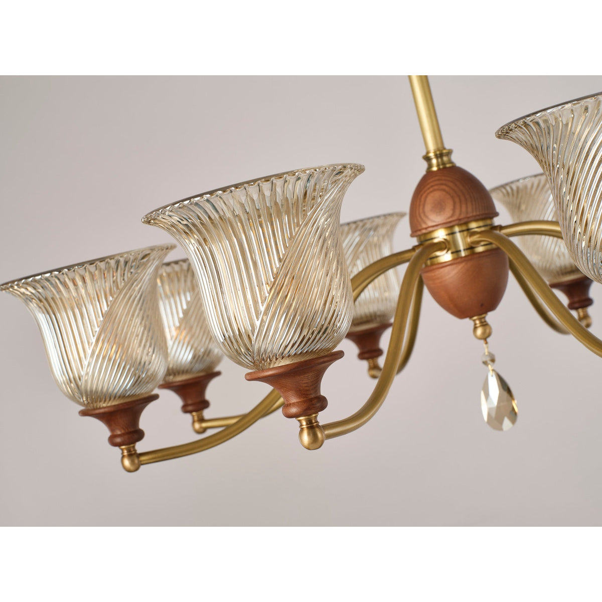 
Elowen Antique Brass, Wood and Ribbed Glass Chandelier