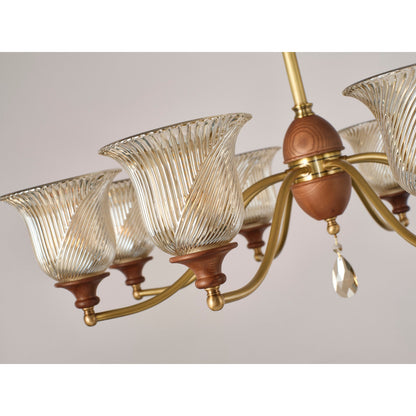 Elowen Antique Brass, Wood and Ribbed Glass Chandelier
