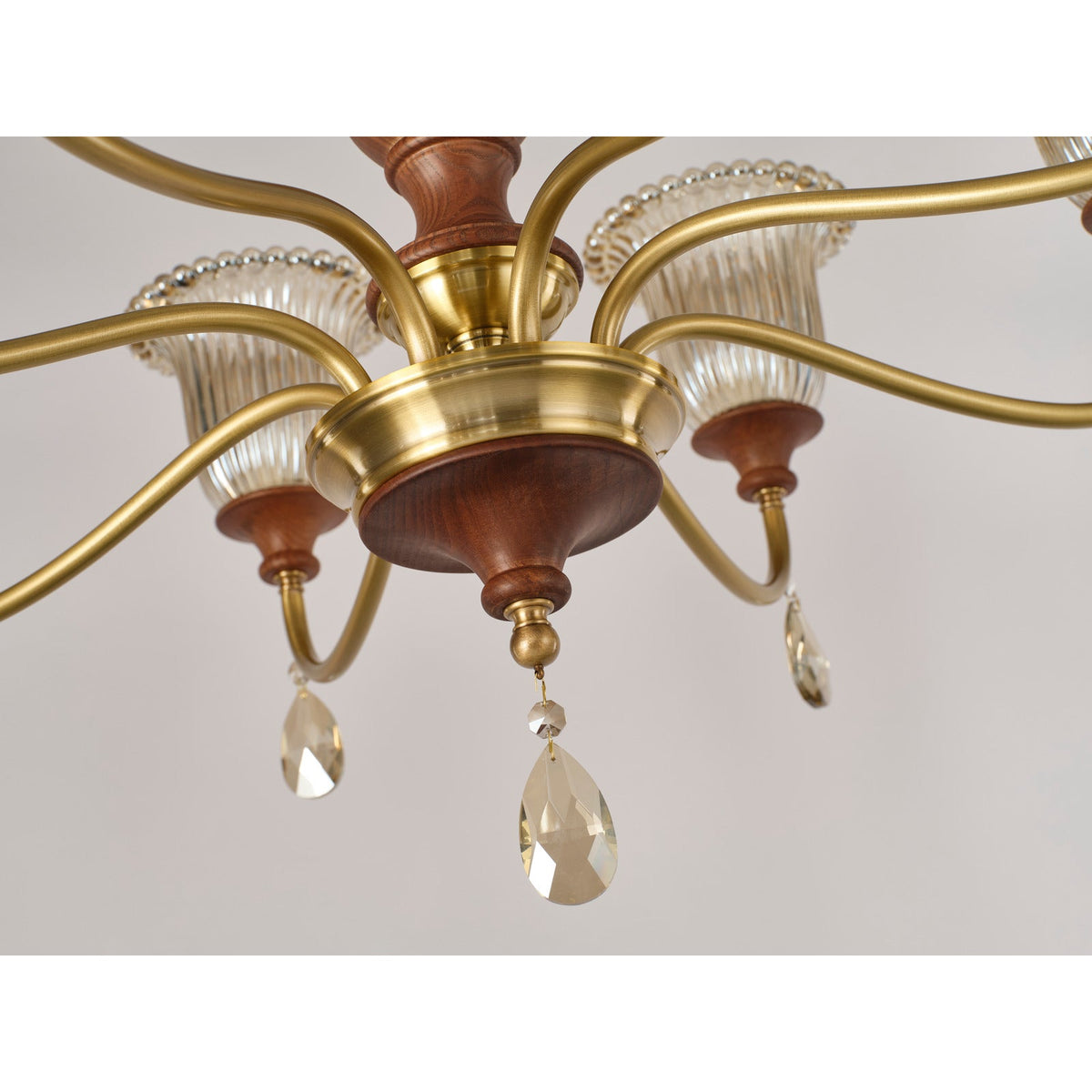 
Rosalind Antique Brass Ribbed Glass Chandelier with Wood Accents