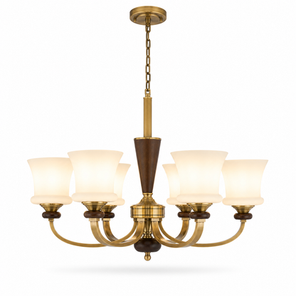 Caldrienne Opal Glass and Ash Wood Chandelier