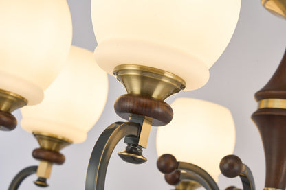 Briarwood Ash Wood and Milk Glass Chandelier