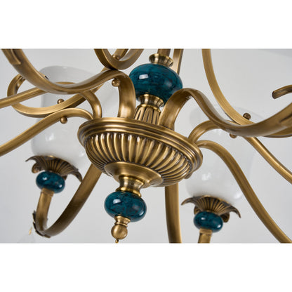 Marcelline Antique Brass and Teal Glass Chandelier