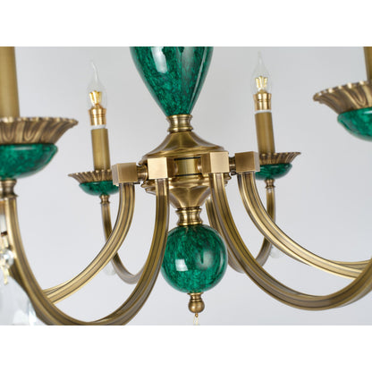 Valeria Antique Brass and Green Stone Chandelier