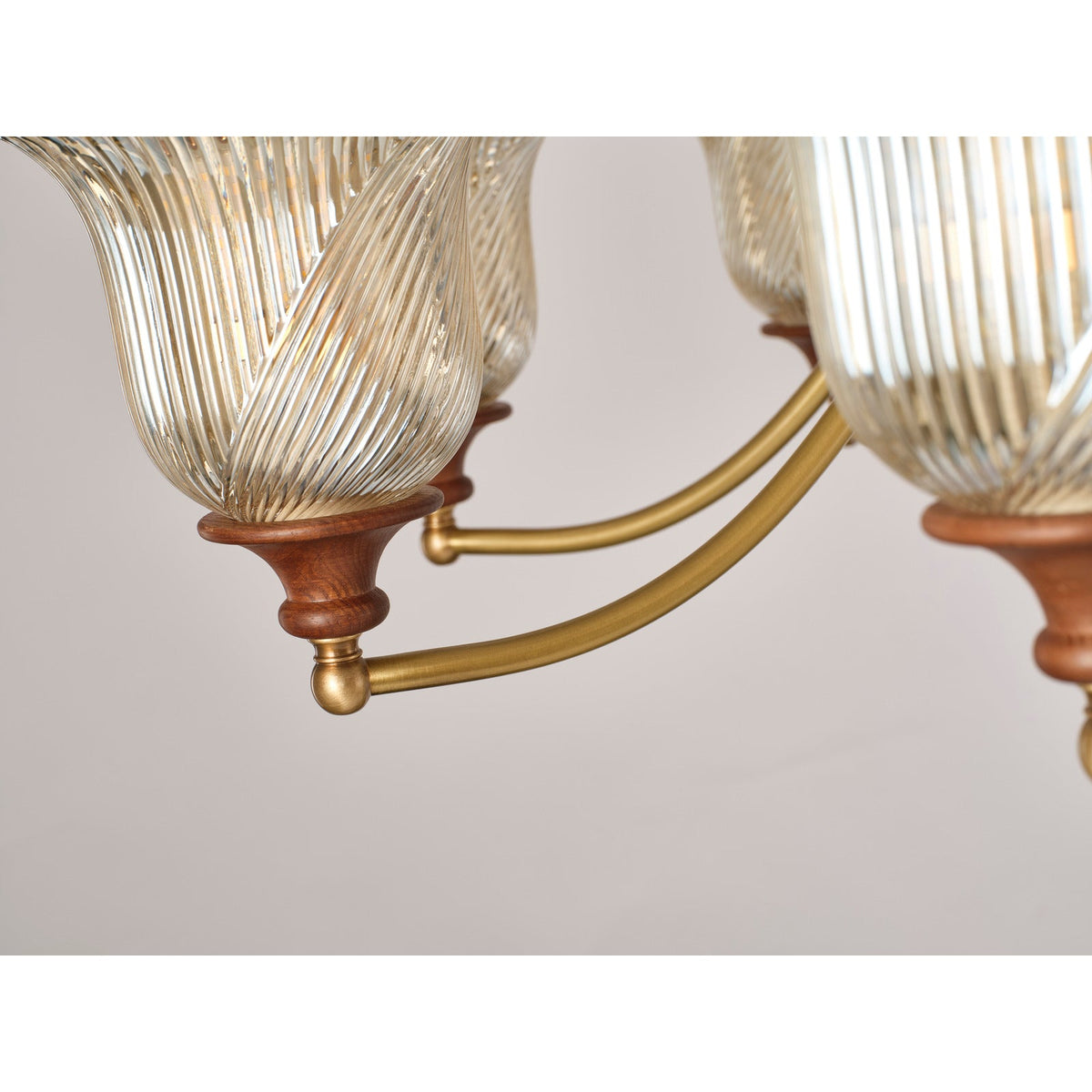 
Elowen Antique Brass, Wood and Ribbed Glass Chandelier